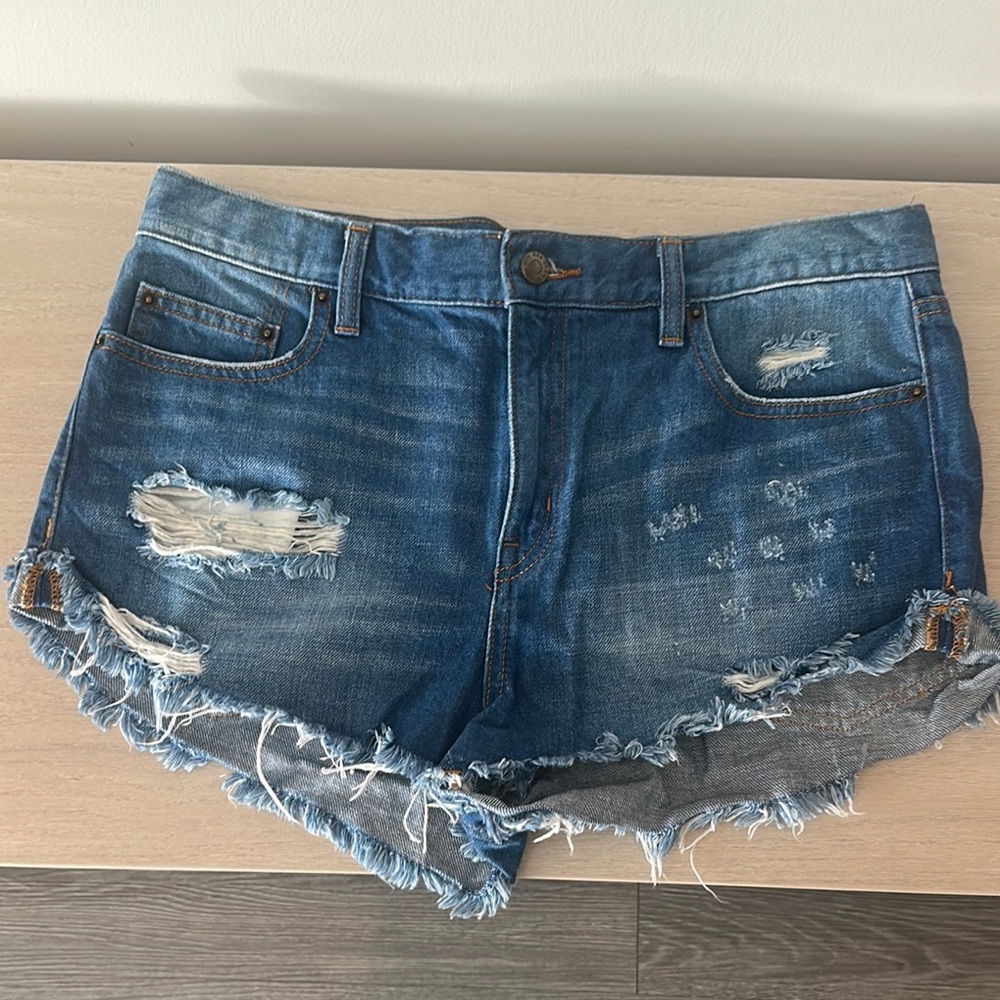 Distressed Denim Blue Shorts